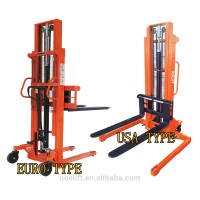 Factory price 1500kg 2.5m Double Mast Fixed Fork Manual forklift Pallet Stacker